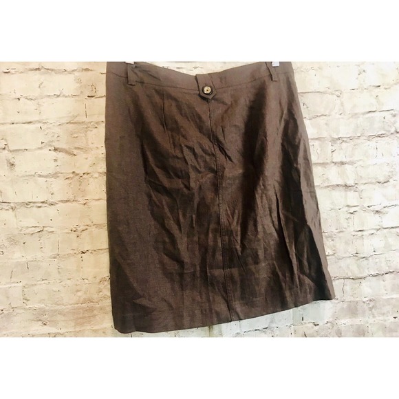 NEW BCBGMAXAZRIA LINEN BLEND SKIRT Brown Oak Button Detail Sz 10 MSRP $88 - Picture 3 of 5